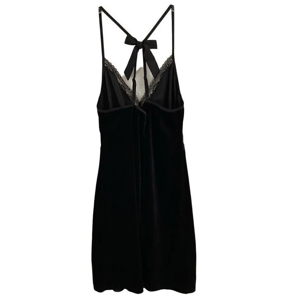 Linea Donatella Y2K Black Lace Velvet Bow Back Babydoll Goth Mini Slip Dress M - Image 2