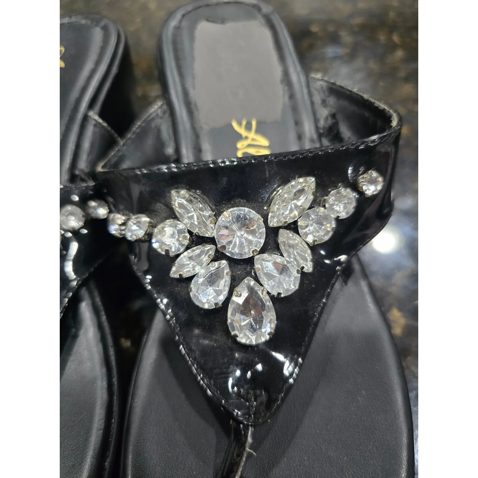 Athena Alexander Sandals Women's Size 7 Black Rhinestone Embellished Slip On - Image 6