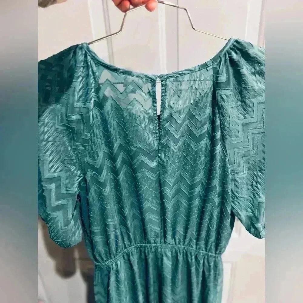 A NEW DAY TARGET WOMEN'S 1/2 Sleeve Tiered Green Midi Dress Chevron Print M - Image 8