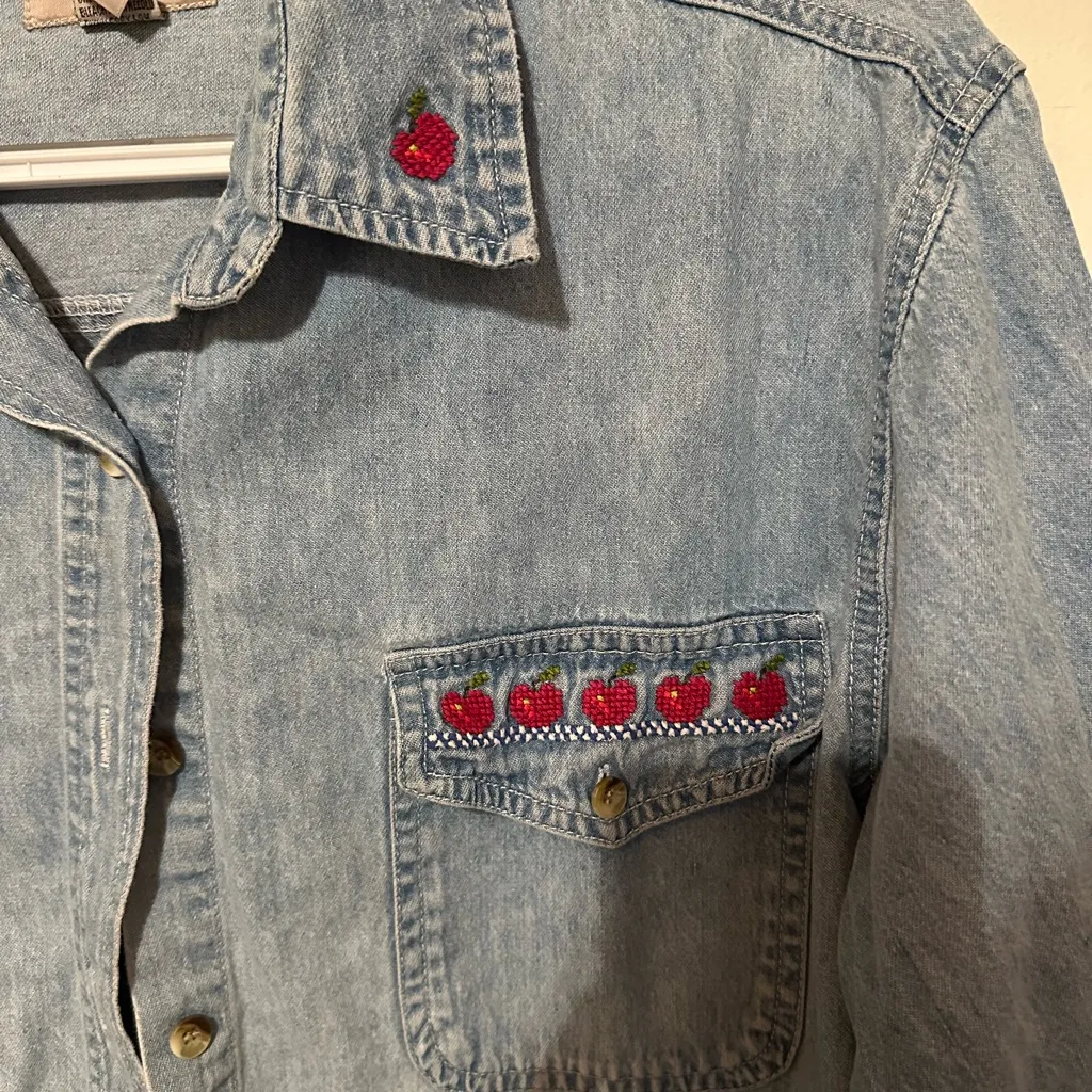 Denim Shirt with Red Embroidery Blue Size L - Image 2