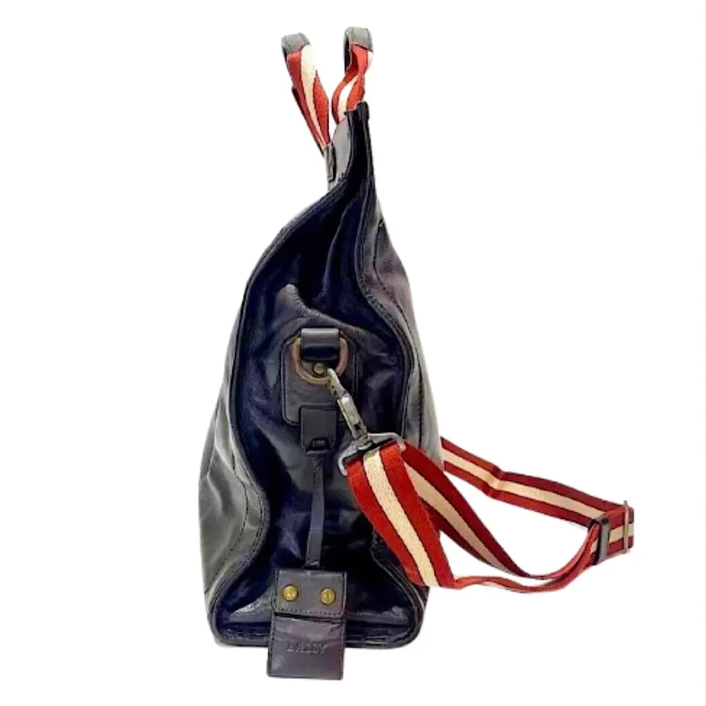 BALLY Brown Calfskin Tote Bag w Stripe Crossbody Strap Interior Zip Pocket MINT - Image 5