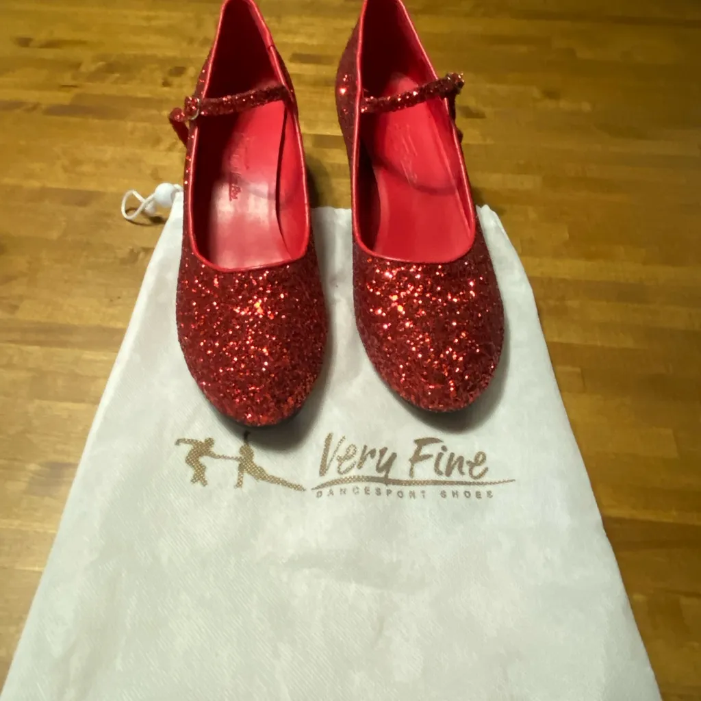 Very Fine Ruby Red Glitter Heels 9.5 Dancesport - Image 2