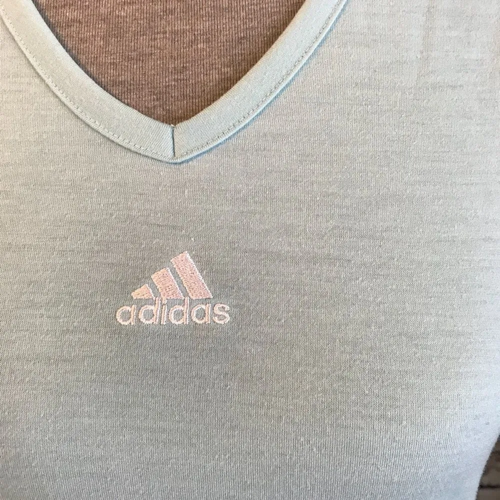 Adidas Sleeveless Three Stripe Light Blue Athletic Medium - Image 2
