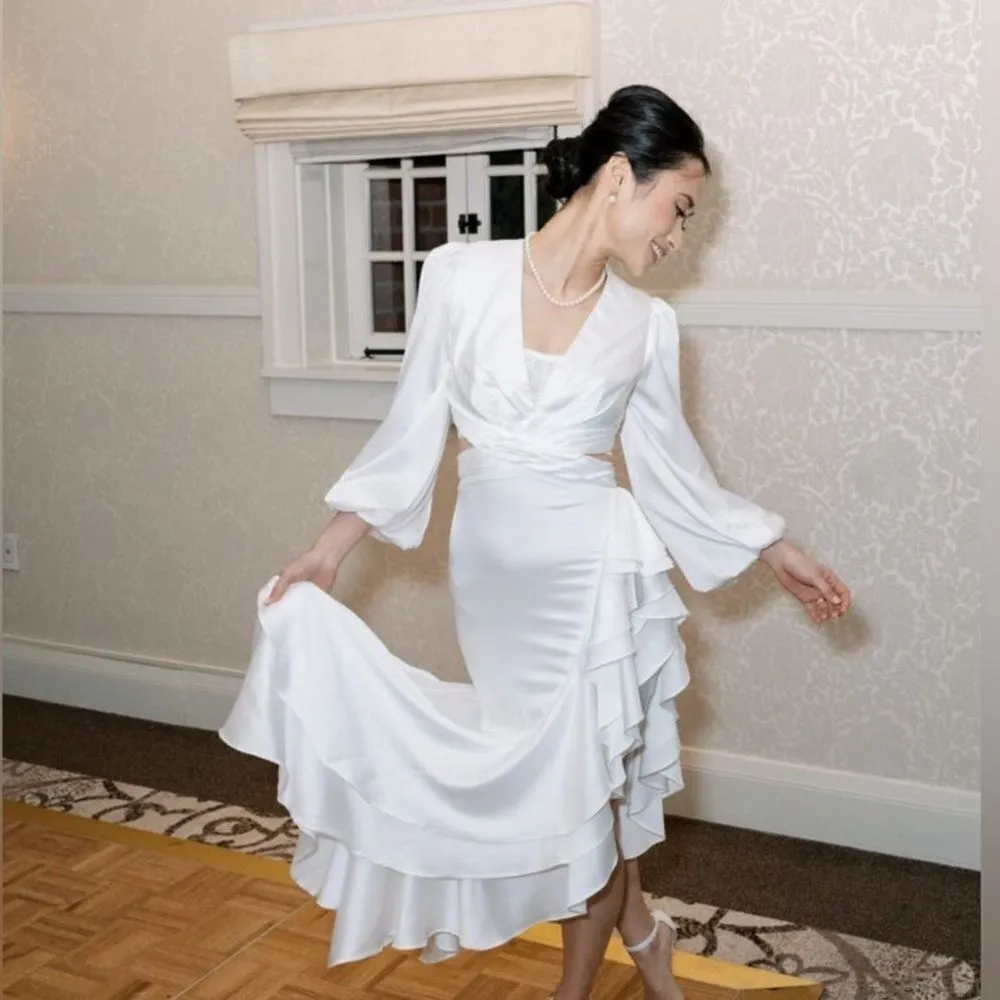 Mac Duggal 49524 Womens White Cut Out Asymmetrical Ruffled Gown Dress - Image 5