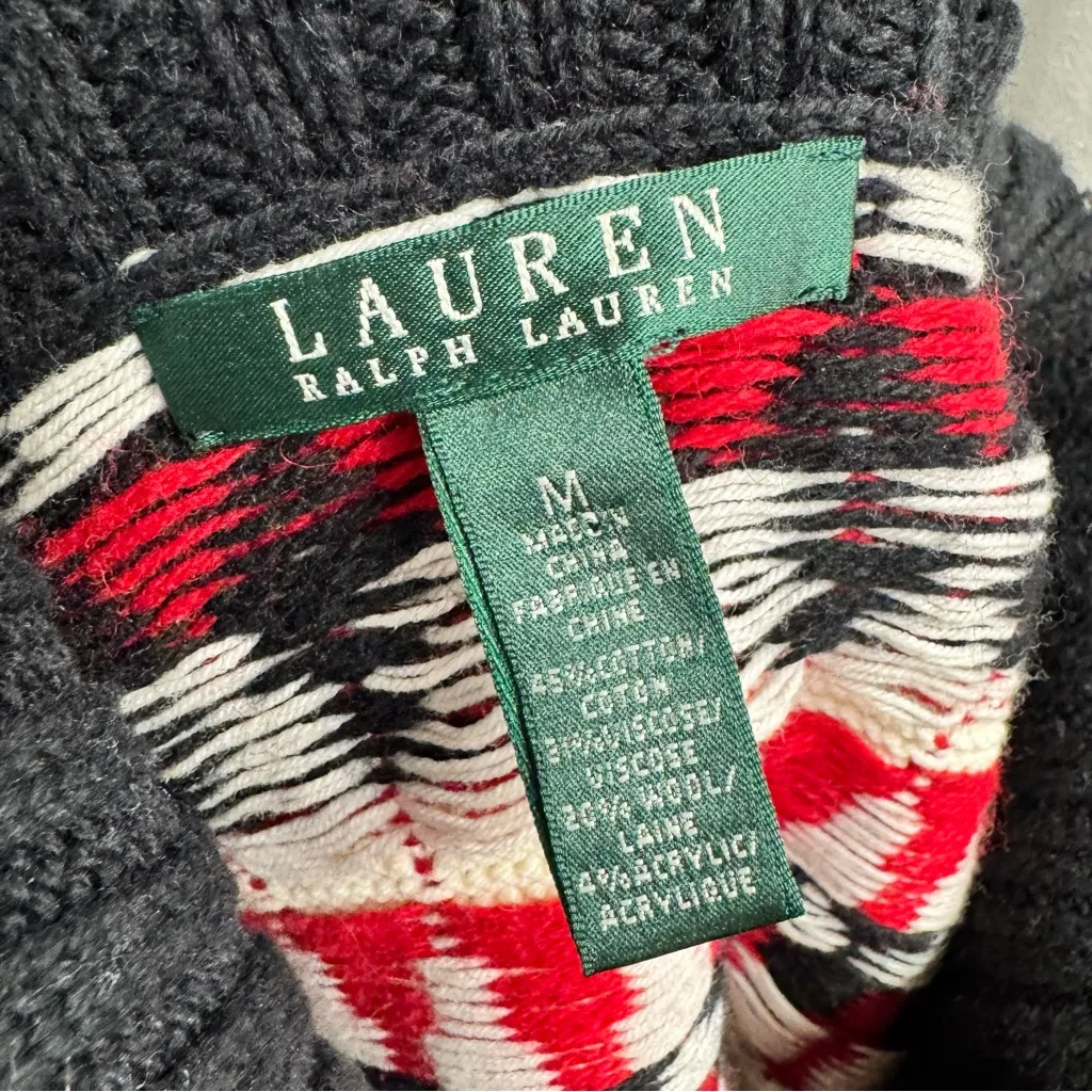 Lauren Ralph Lauren LRL Aztec Western Fair Isle Cowl Sweater Knit Black Medium M - Image 7