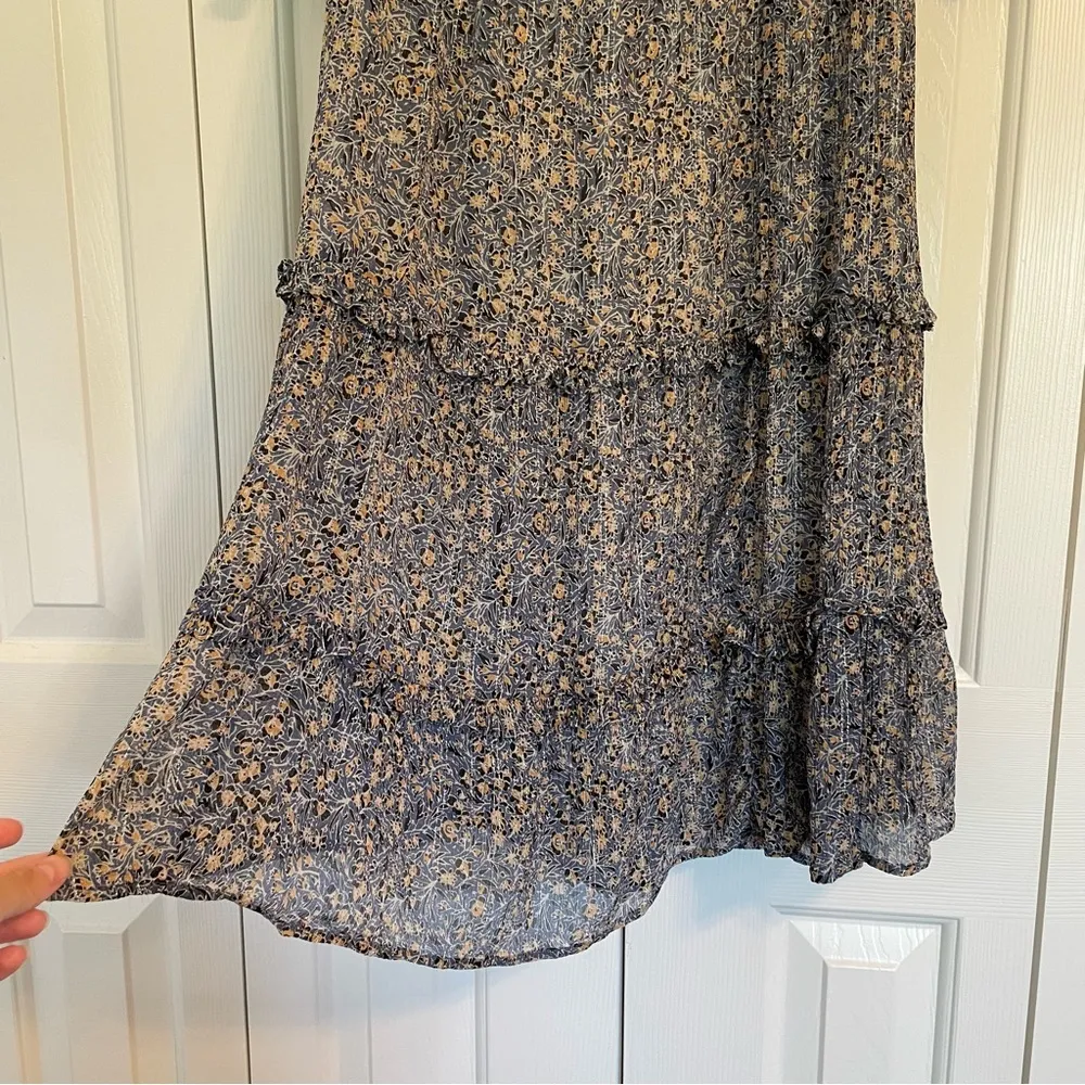 Anthropologie Kira Off the Shoulder Peasant Midi Dress Floral Metallic Sz 4 - Image 12