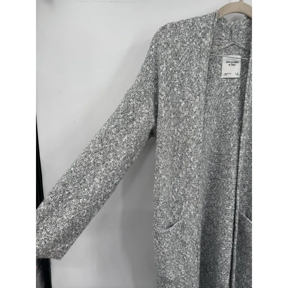 Abercrombie & Fitch Open Cardigan Women Small Silver Knit Long Length Minimalist - Image 10