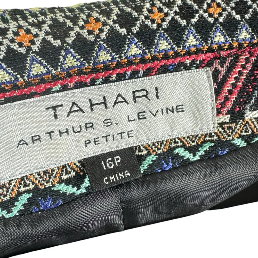 Tahari By ASL Funky Coloful Patterned Woven Lined Open Blazer Plus Size 16 P - Image 5