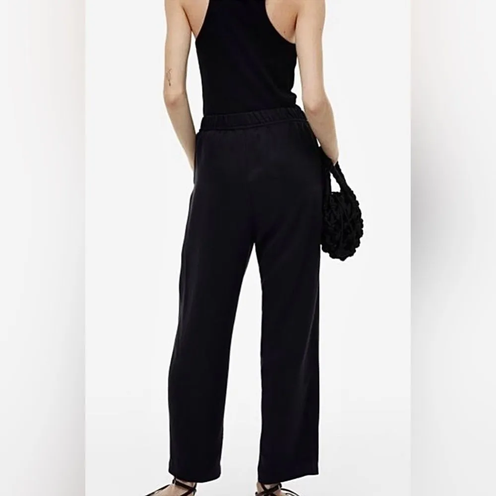 H&M Pull On Linen Pants Black Large Minimalist Classic Comfy - Image 5