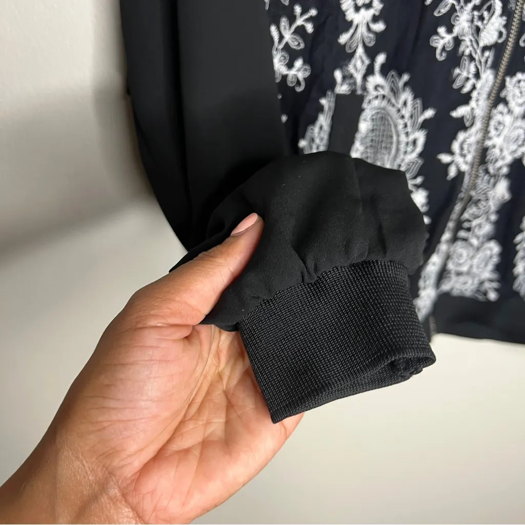 Society Girl Embroidered Mesh Chiffon Full Zip Front Bomber Jacket Lace Boho - Image 5