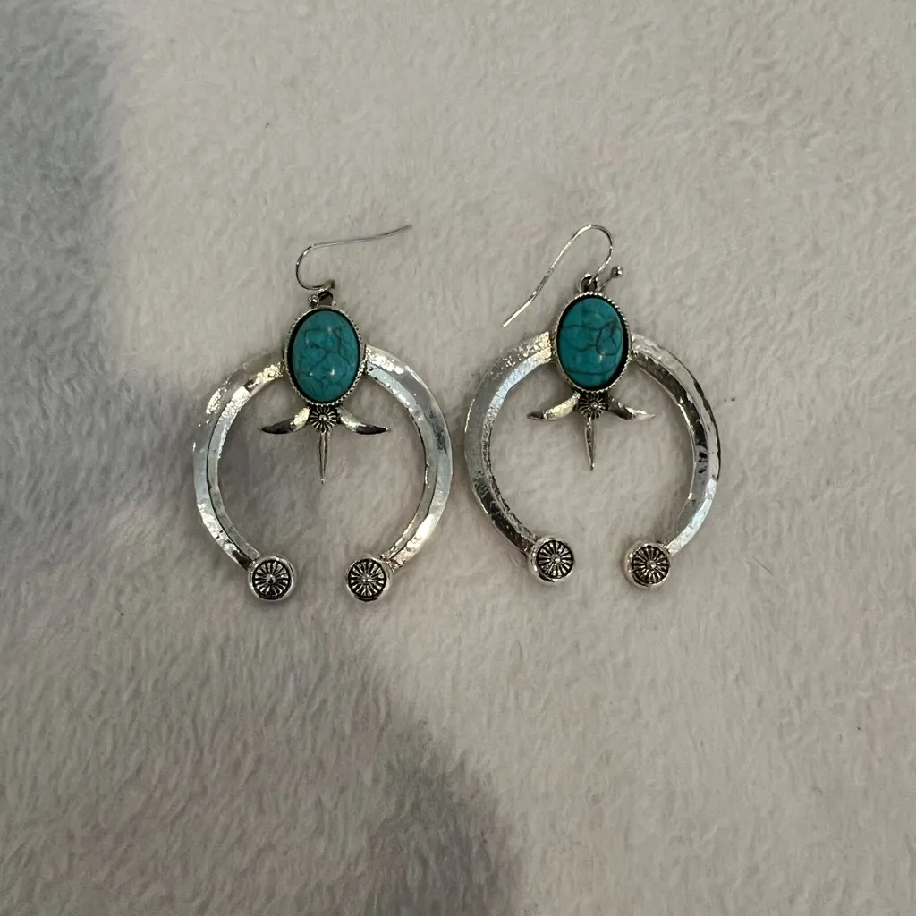 Silver and Turquoise Earrings Blue - Image 1