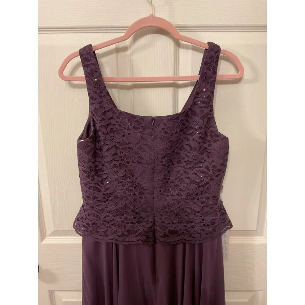 NWT JJ's House Lace Bodice Peplum Waist Plum Formal Floor Length Gown, sz 12 Purple - Image 8