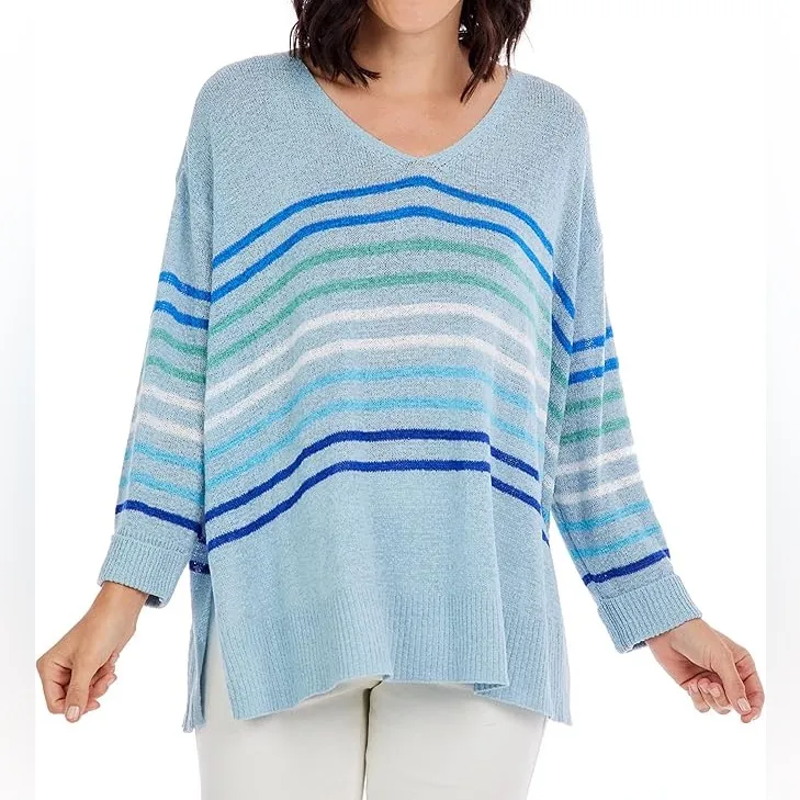 Mud Pie Women’s Antoni Sweater NWT One Size Blue Multicolor Stripes - Image 5