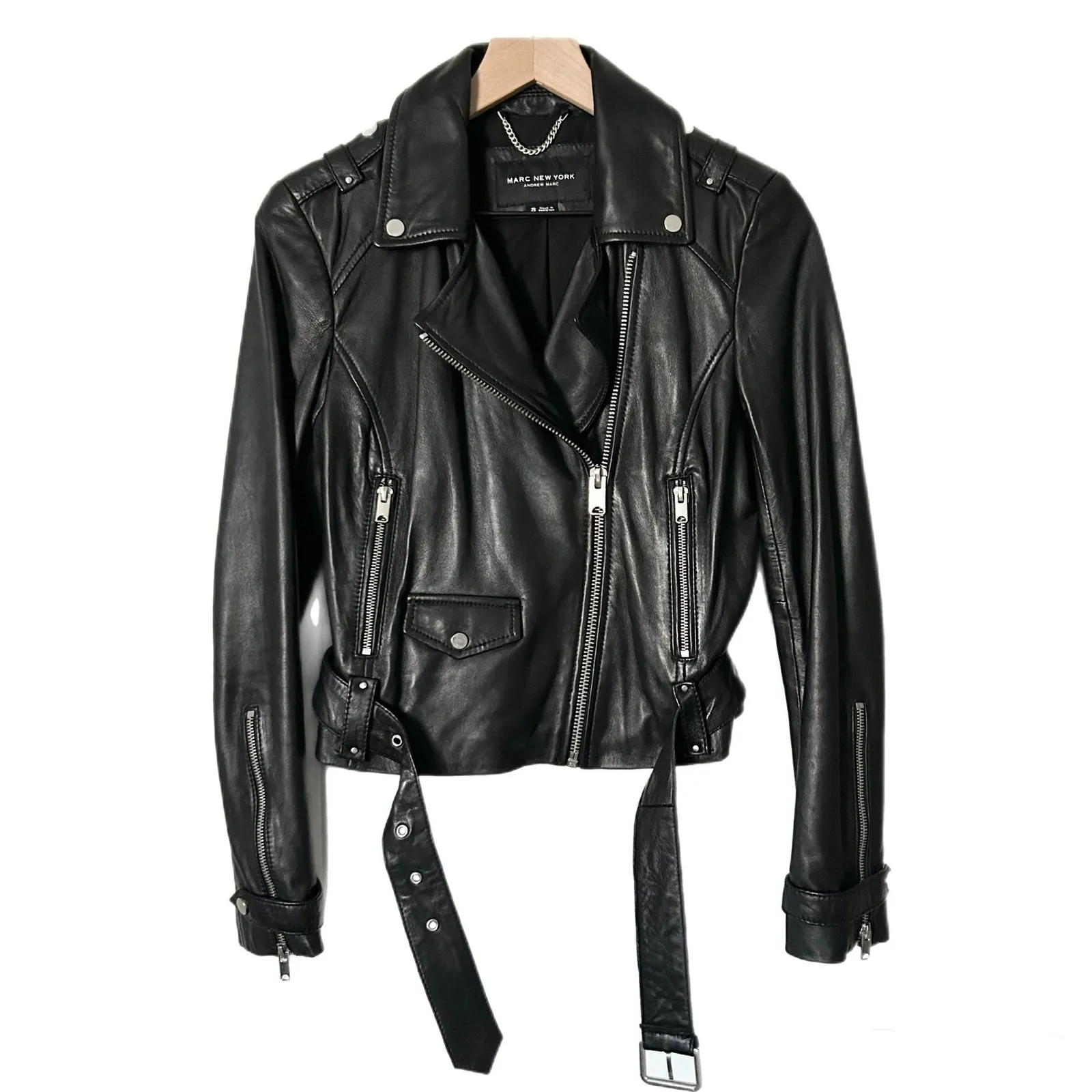 Marc New York Andrew Marc Black Genuine Leather Moto Jacket Size Small - Image 4