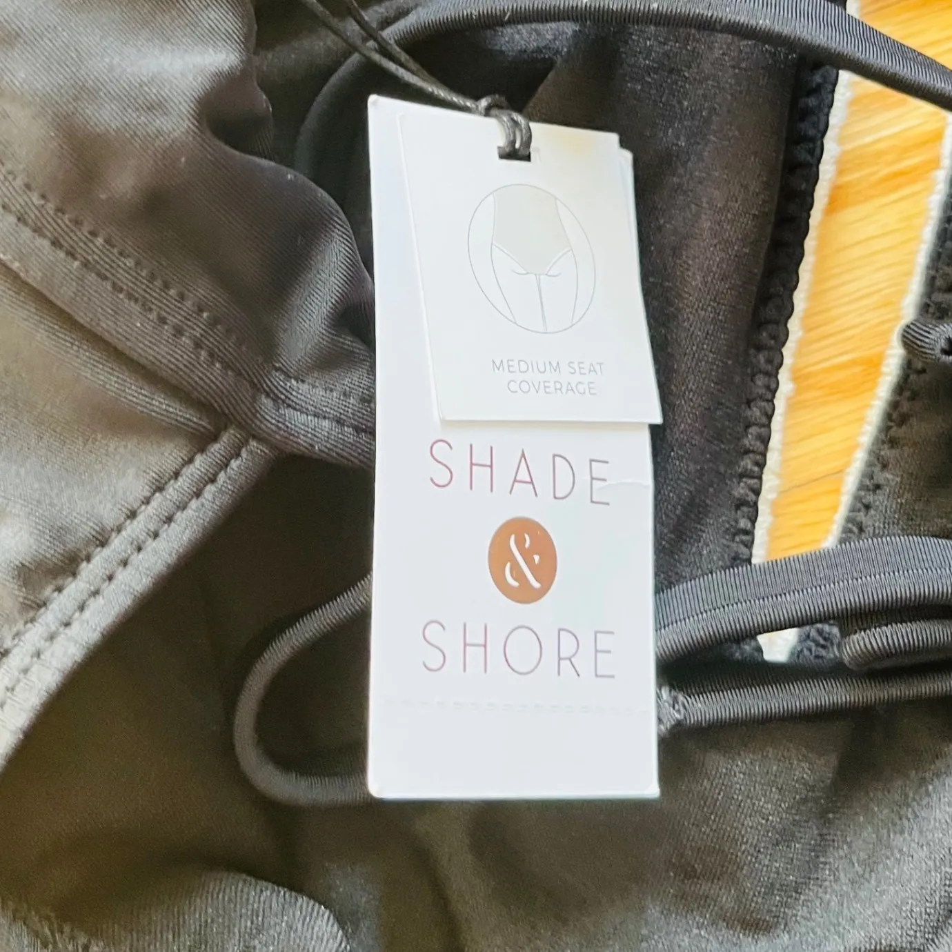 Shade Shore Black Lace Trim Plunge Halter One Piece Swimsuit Size L NWT - Image 3