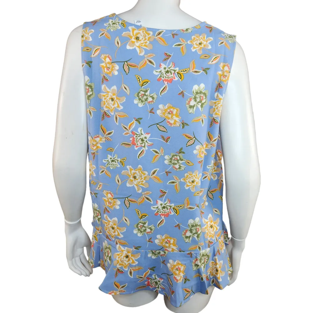 Denim & Co. Printed Sleeveless Tank Top Flutter Bottom Blue Floral X-Small NWOT - Image 7