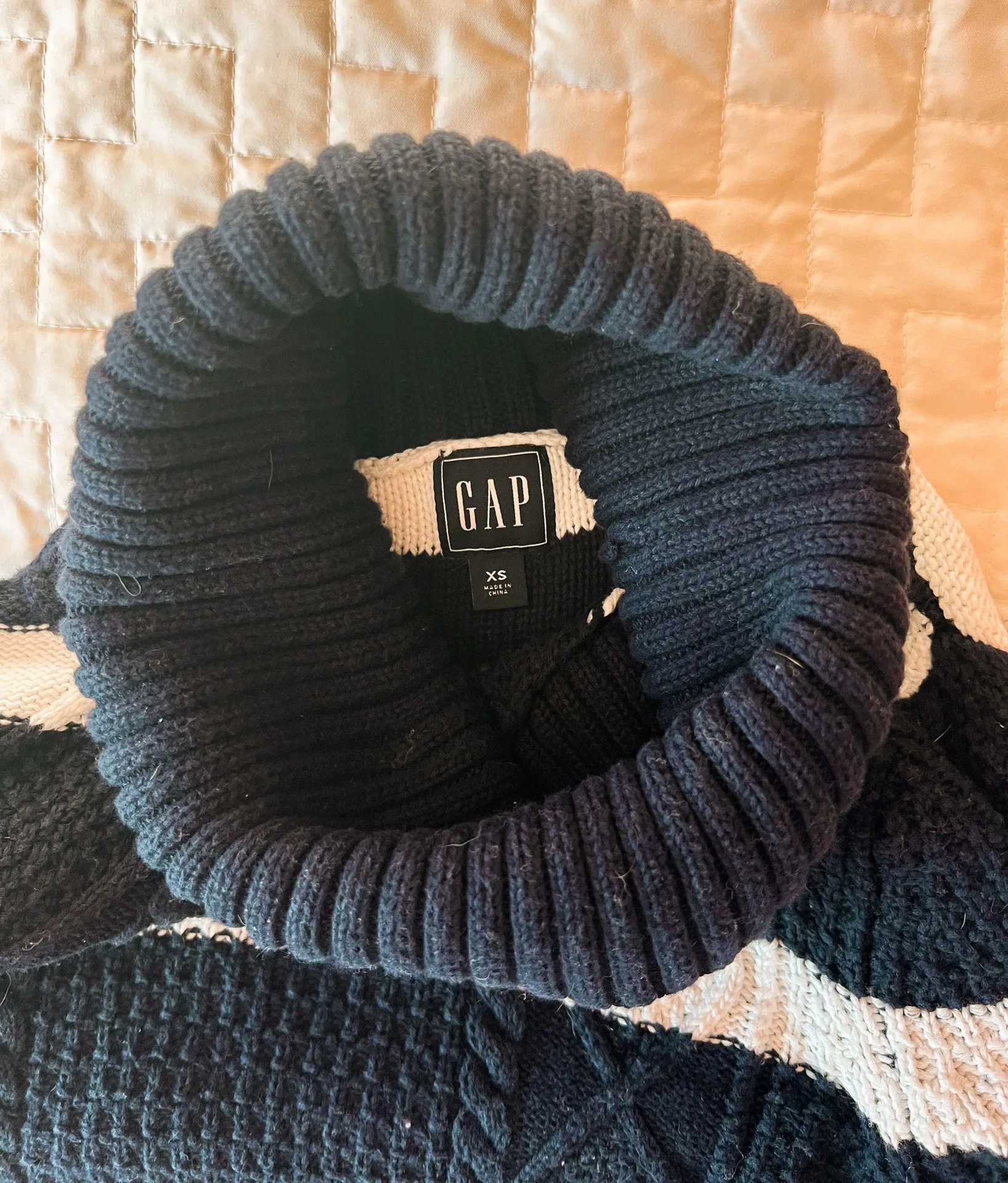 Navy Blue Striped Cowl Neck Sweater Size XS - Image 3