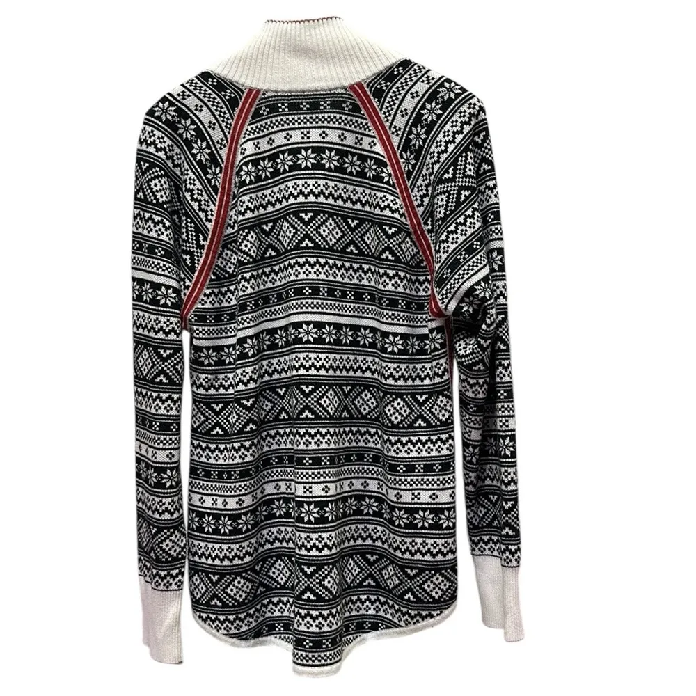 Eddie Bauer Nordic Print Quarter Zip Black Cream White and Red Sweater Womens XL - Image 5