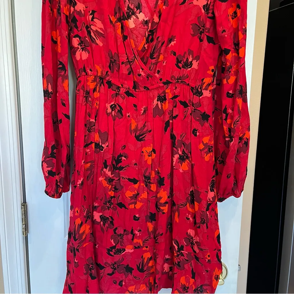 Band Of Gypsies Wrap Floral Dress Red Large Ruffle Peasant Long Sleeve Western - Image 10