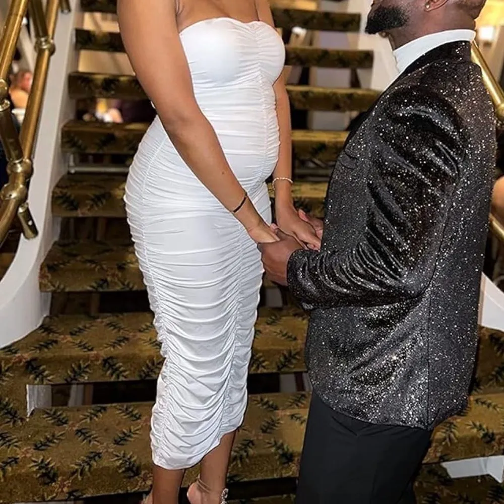 Women's Sexy Ruched pure white  Bodycon  casual fresh Tube Maxi Dress XL. - Image 5