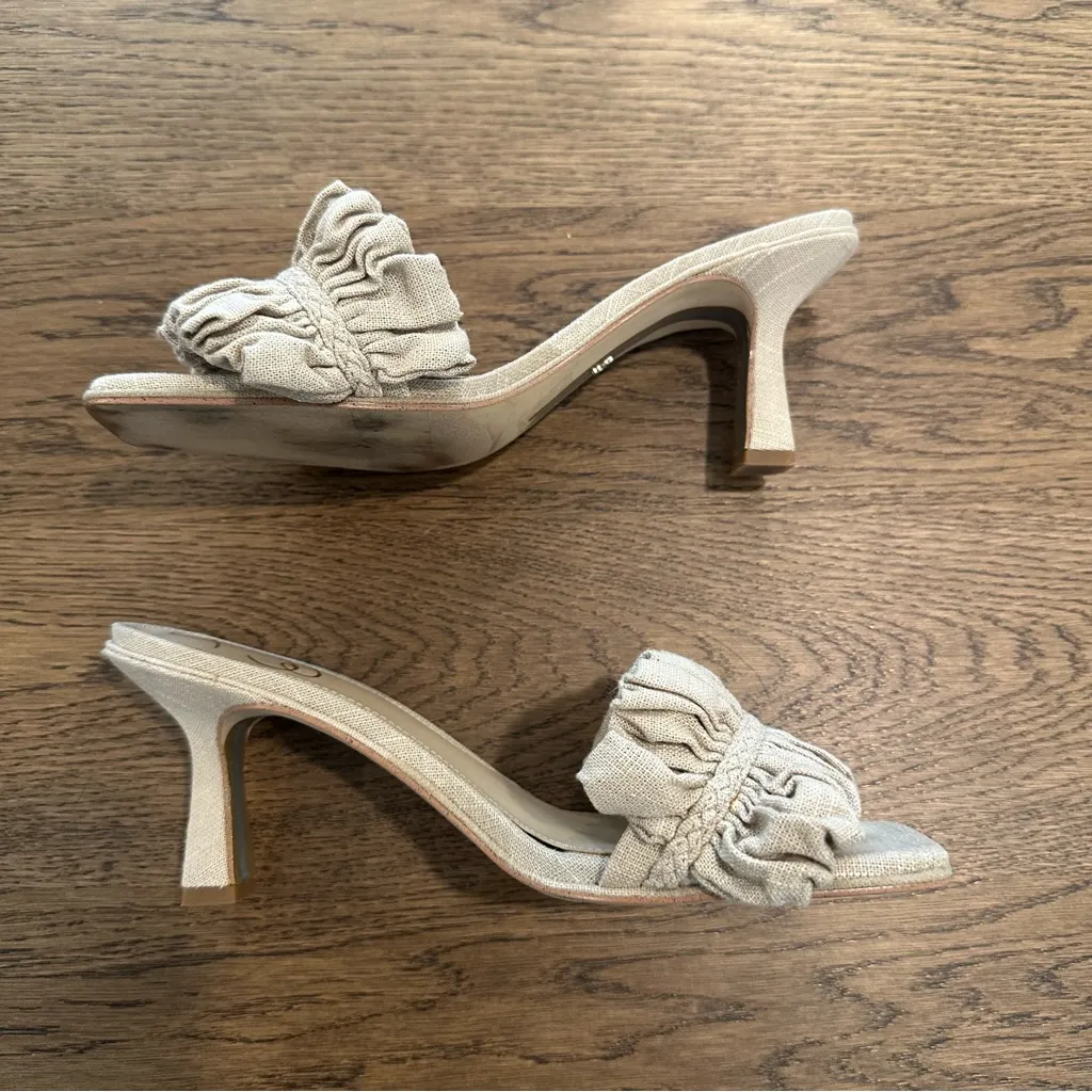 Sam Edelman Kady Beige Fabric Ruched Mule Heels Size 9.5 - Image 4