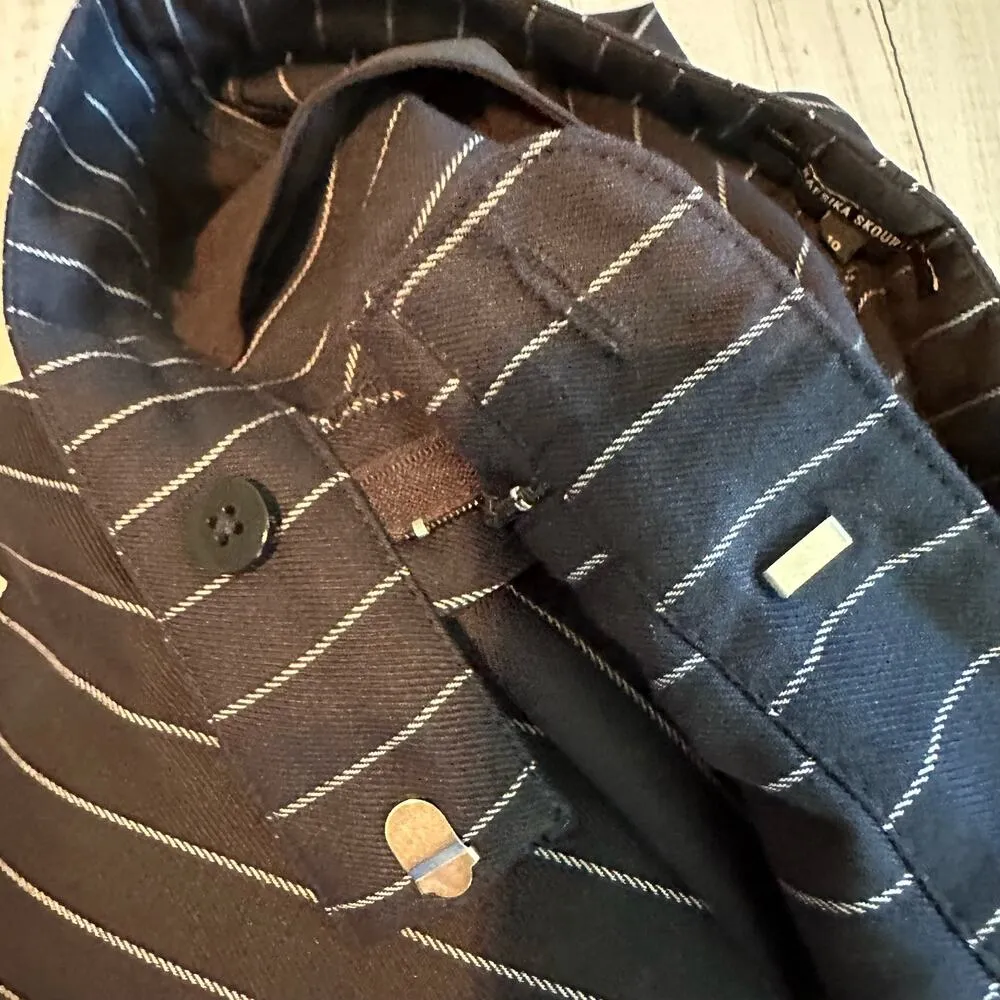 Nafsika Skourti Naughty Trousers Navy Pinstripe Pants UK 10 or US 6 Blue - Image 10