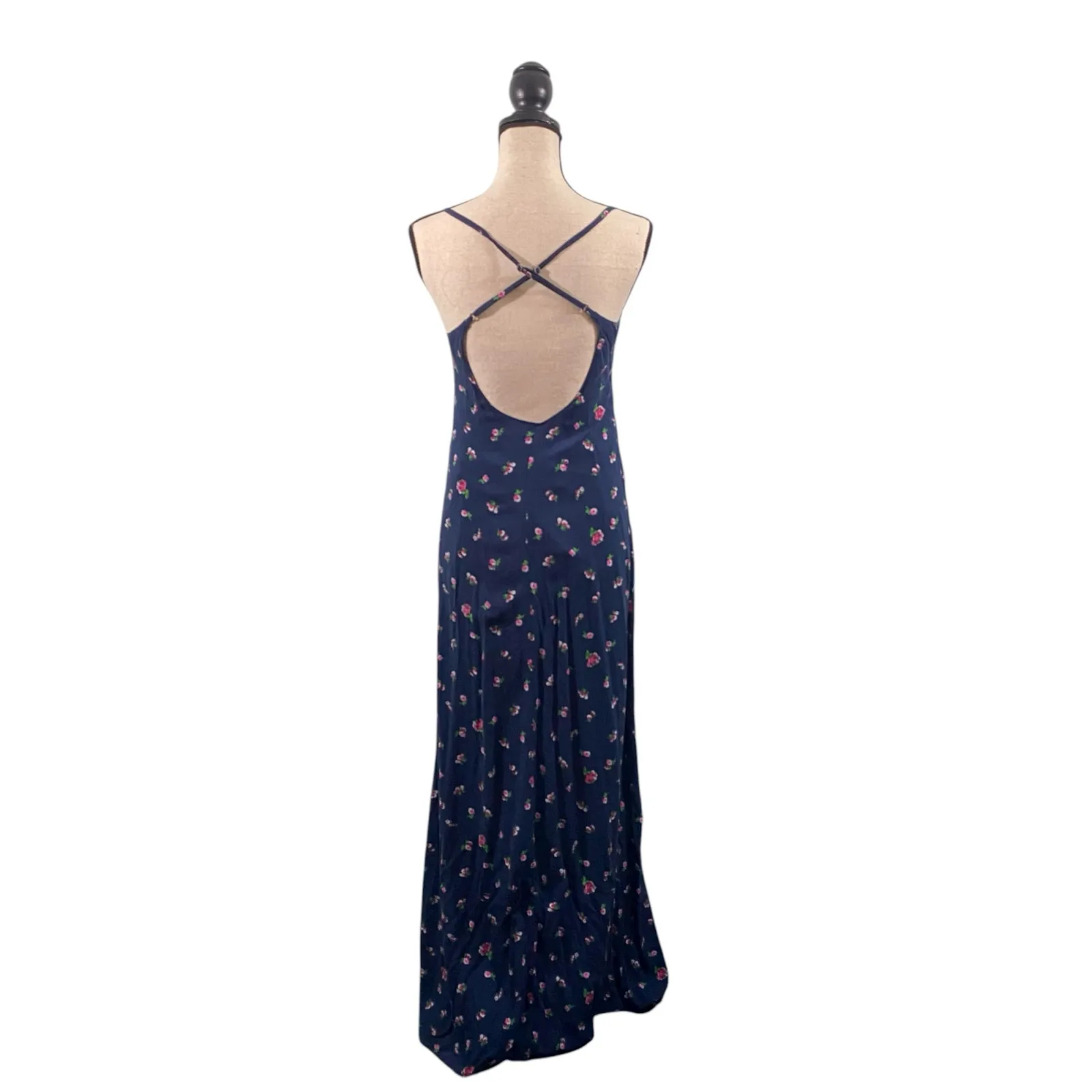 Abercrombie & Fitch Navy Floral Cross Back Spaghetti Strap Maxi Sun Dress Size M - Image 2
