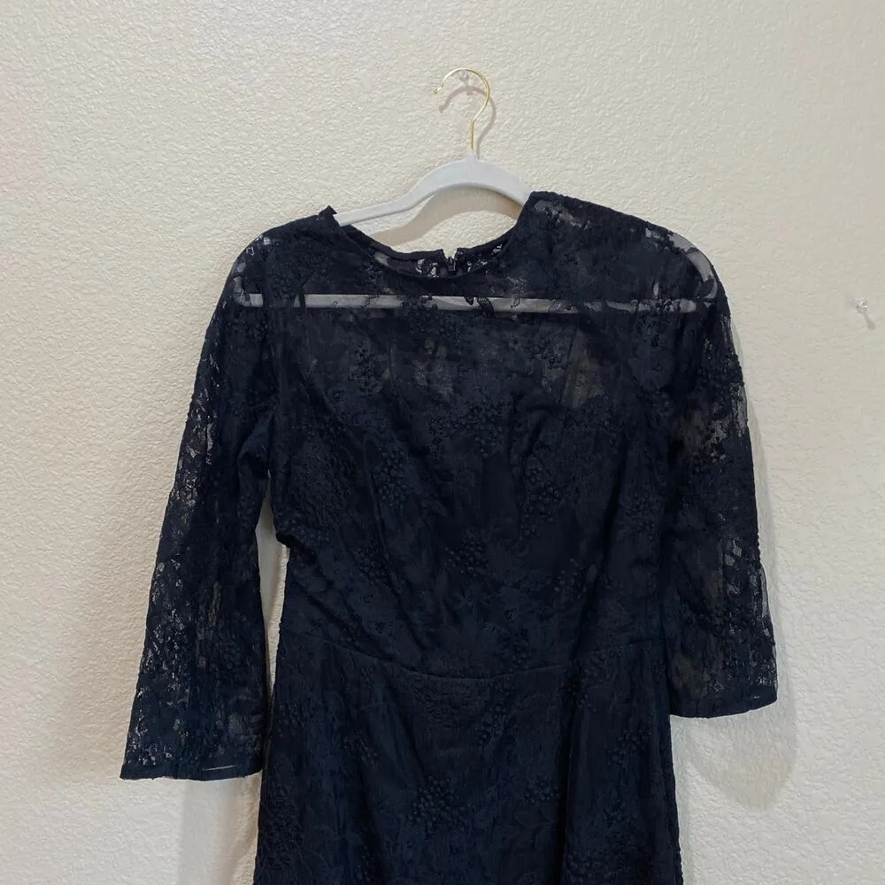 LELA ROSE Black Floral Lace Sheath Dress LBD Party Cocktail Sexy Witchy Size 6 - Image 5