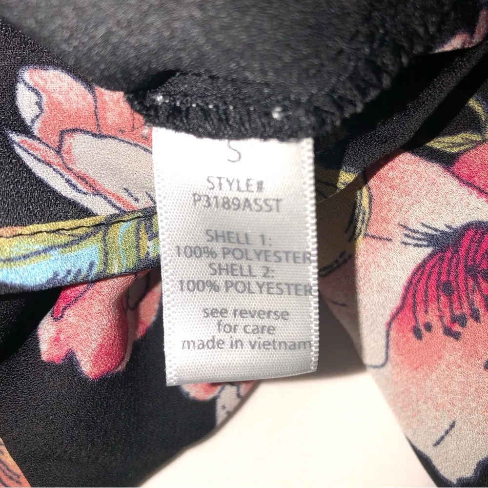 Romper Off Shoulder Small Black Floral Active USA Elastic Waist Tie Front - Image 10