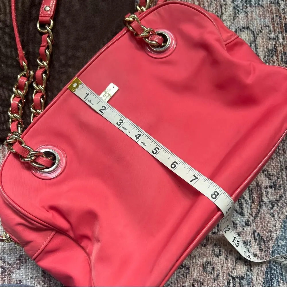 Kate Spade Vintage Jasmine Nylon Satchel Bag Orange Double Gold Chain Purse - Image 14