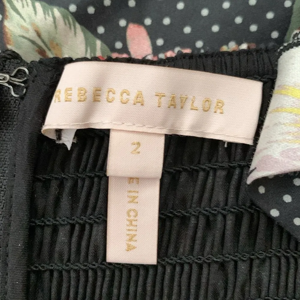 Rebecca Taylor Polka Dot Hawaiian Floral Sleeveless Bow Detail Midi Dress Size 2 - Image 6