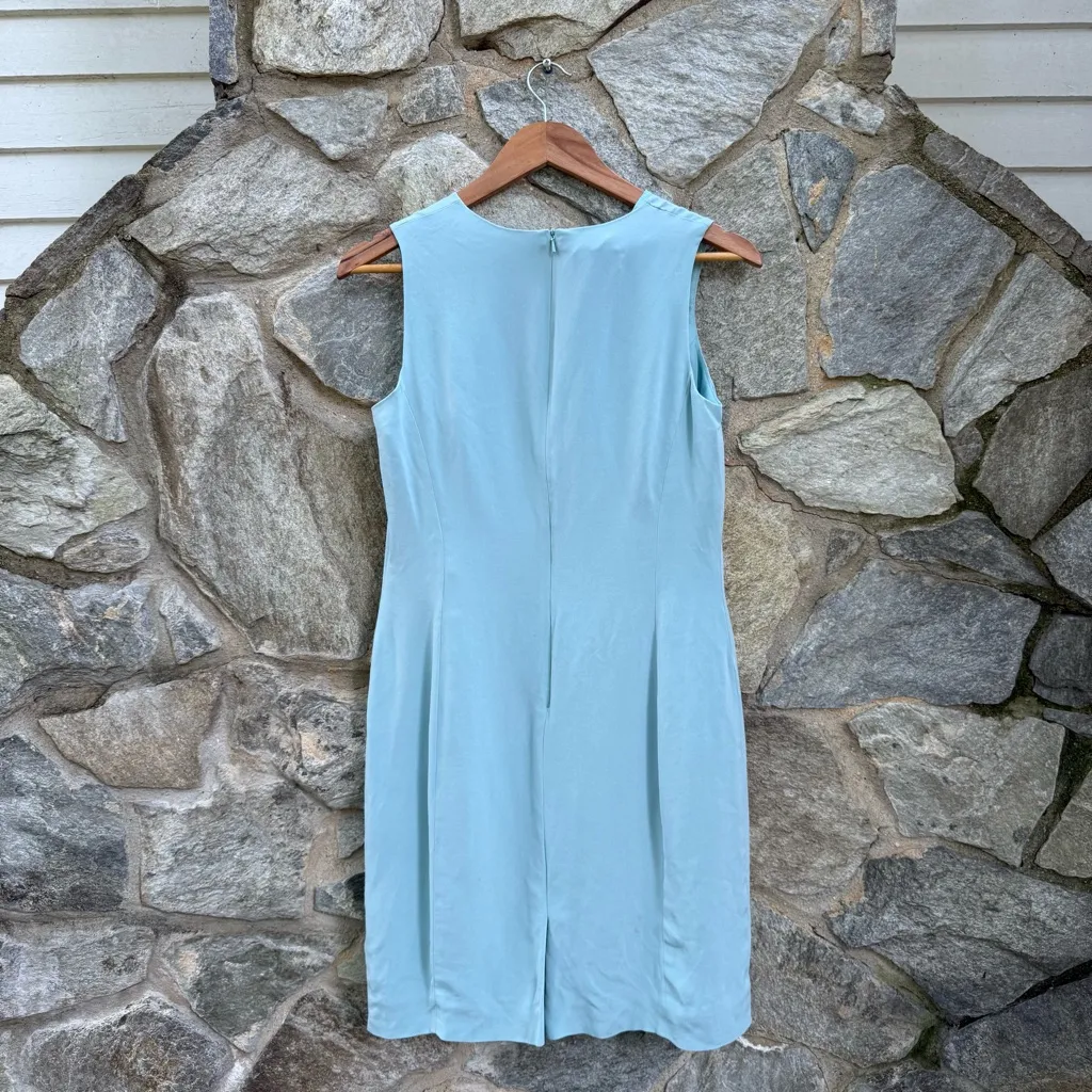 90s Silk Baby Blue Sleeveless Sheath Dress - Image 5