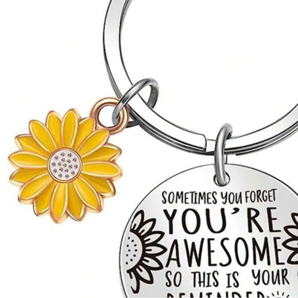 Motivational Super Cute Silver Keychain with Yellow Flower Charm​​ - Image 3