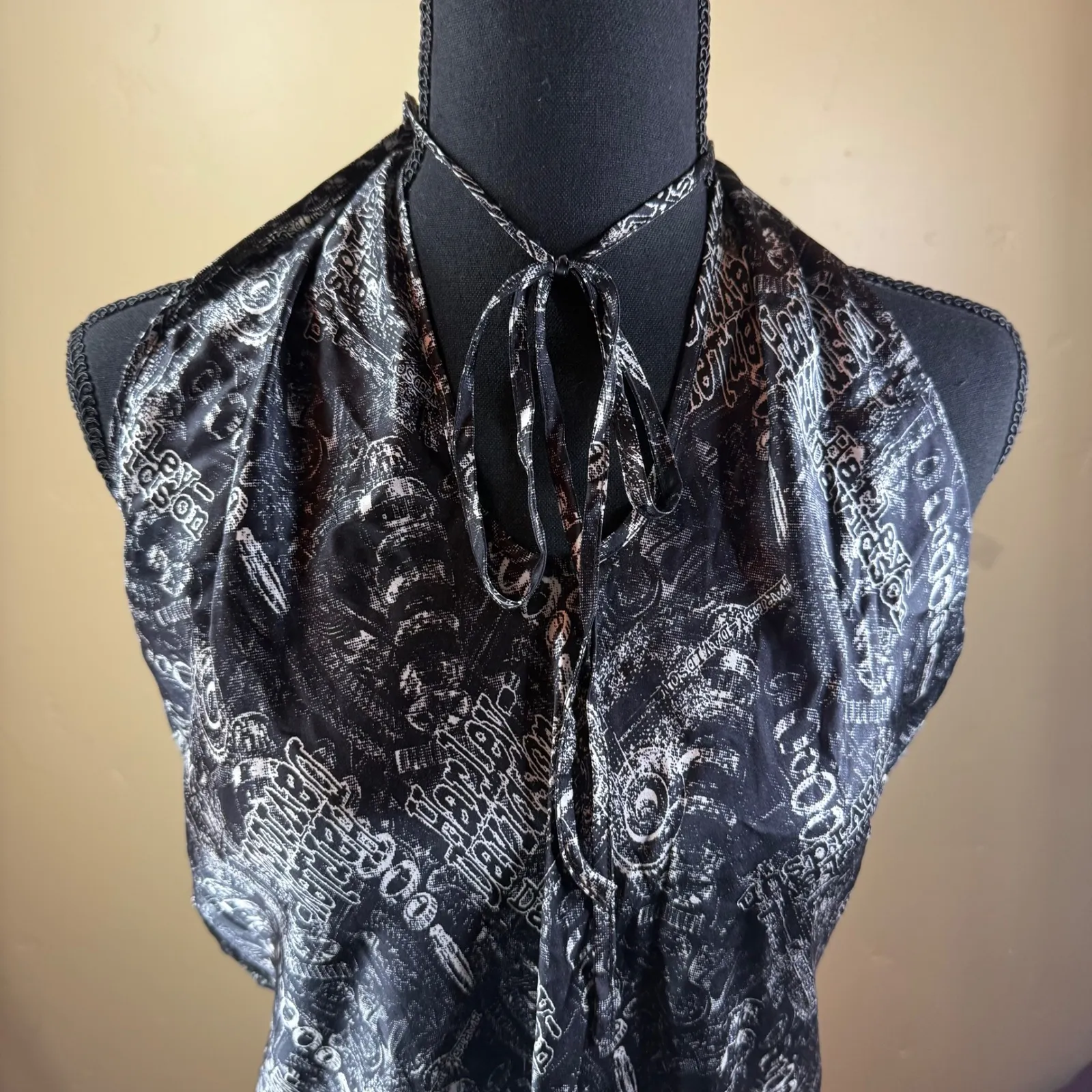 Harley Davidson Black Silk‎ Halter Dress Motorcycle Biker Logo Graphic Womens L - Image 2