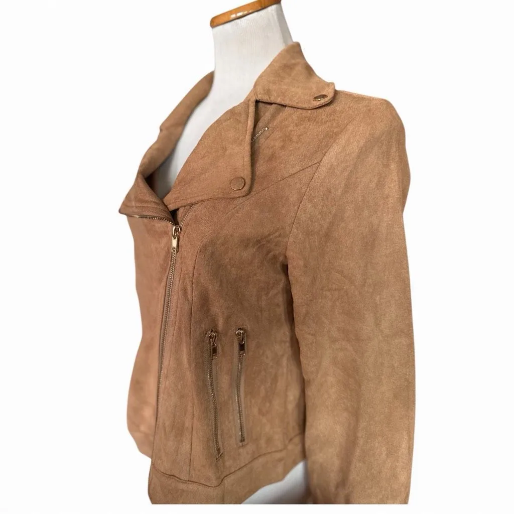 NWT Womens Francesca’s Collection Blue Rain Suede Camel Zip Detail Jacket - Image 3