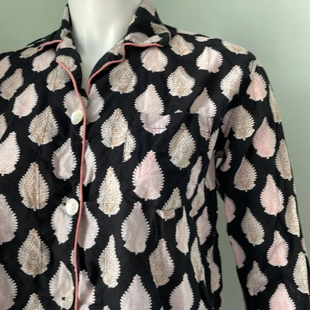 Roberta Roller Rabbit Black Orange Paisley Printed Pajama Top - Image 3