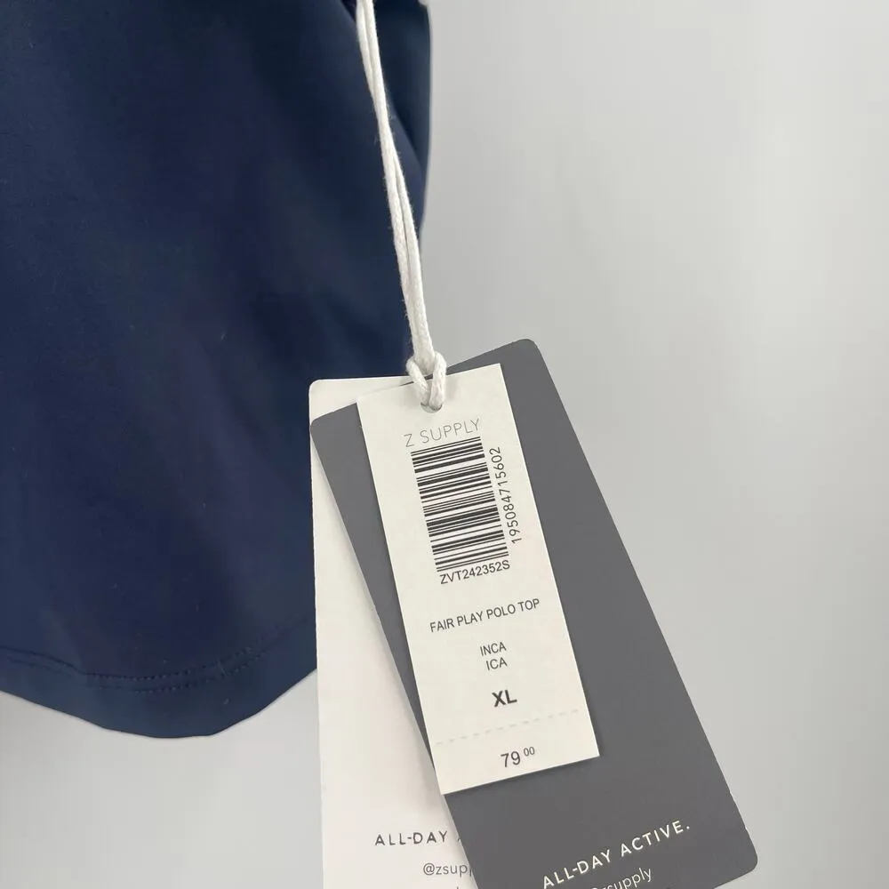 Z SUPPLY ACTIVE Cropped Fair Play Polo Top Size Extra Large NWT Navy Blue Gym - Image 6