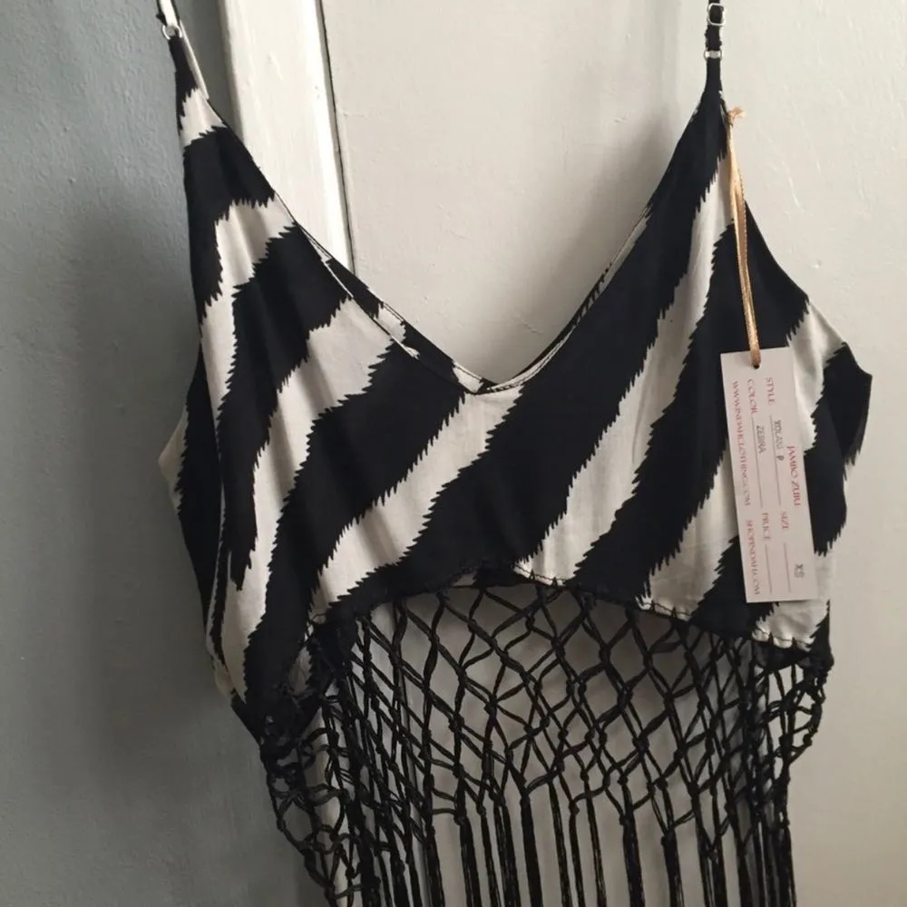 Xolani Macrame Fringe Crop Tank Top Zebra Print - Image 7