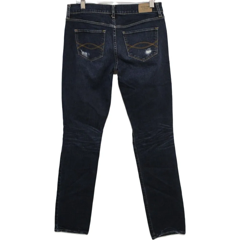 Abercrombie & Fitch Erin Blue Dark Wash Distressed Jeans Size 4 Long W27 x L35 - Image 2