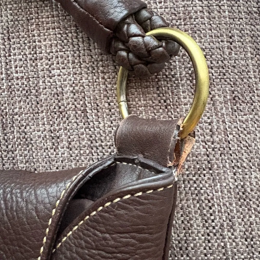 Chaps Dark Chocolate Brown Leather Handbag Braided Handle - Image 10