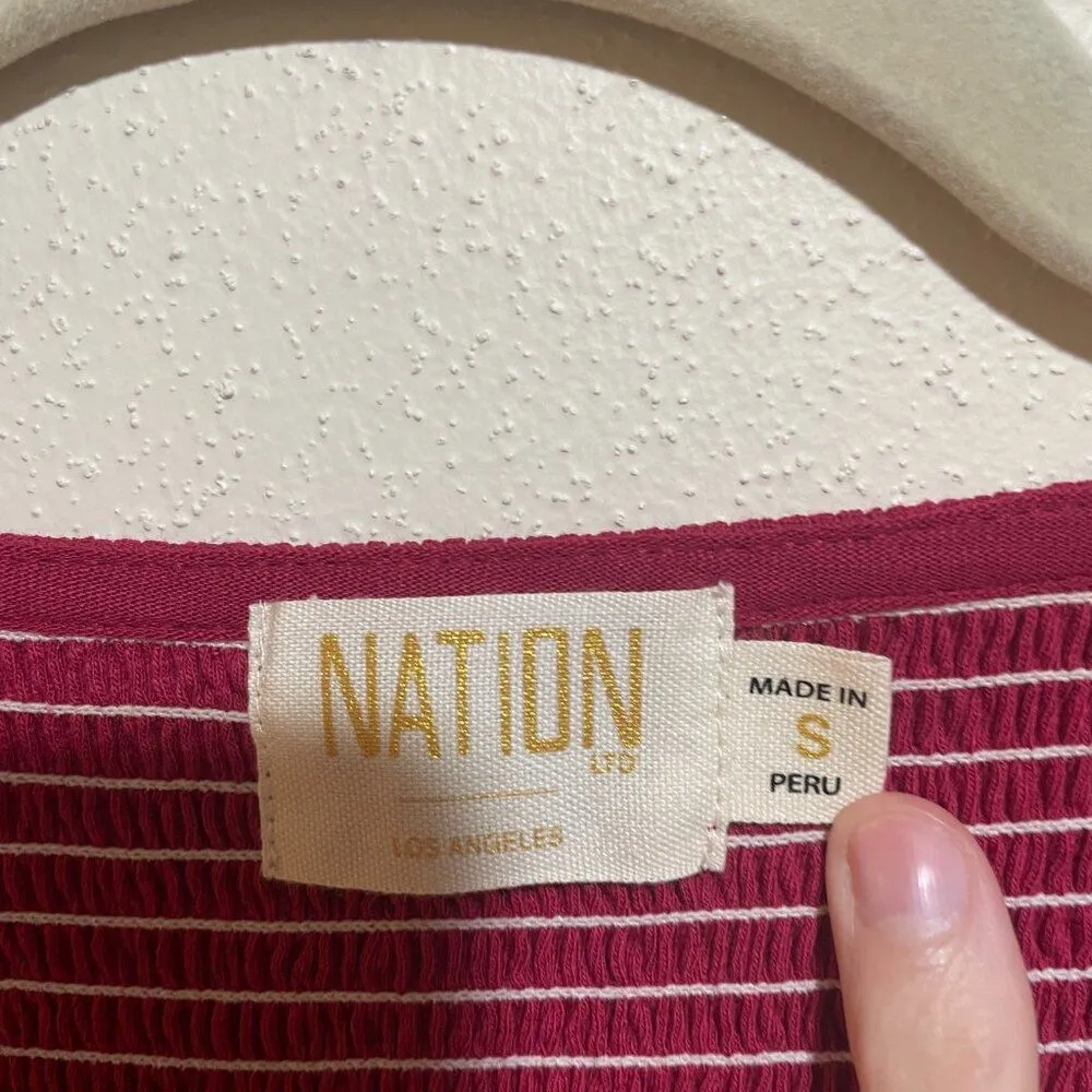 Nation LTD Size S Small Rona Puff Sleeve Smocked Tiered Midi Dress Berry Pink - Image 6