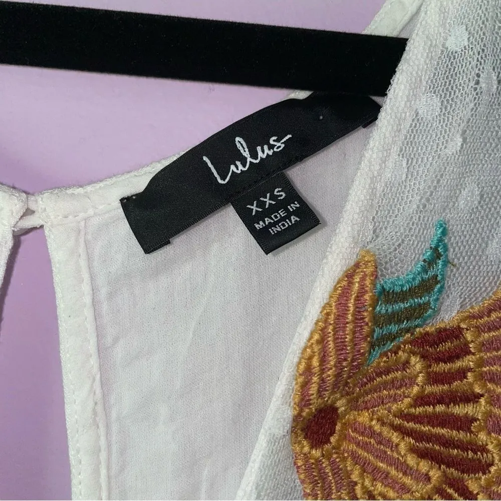 Lulu's XXS Maxi Dress White Embroidered Floral Vacation Cottage Coastal Boho - Image 6