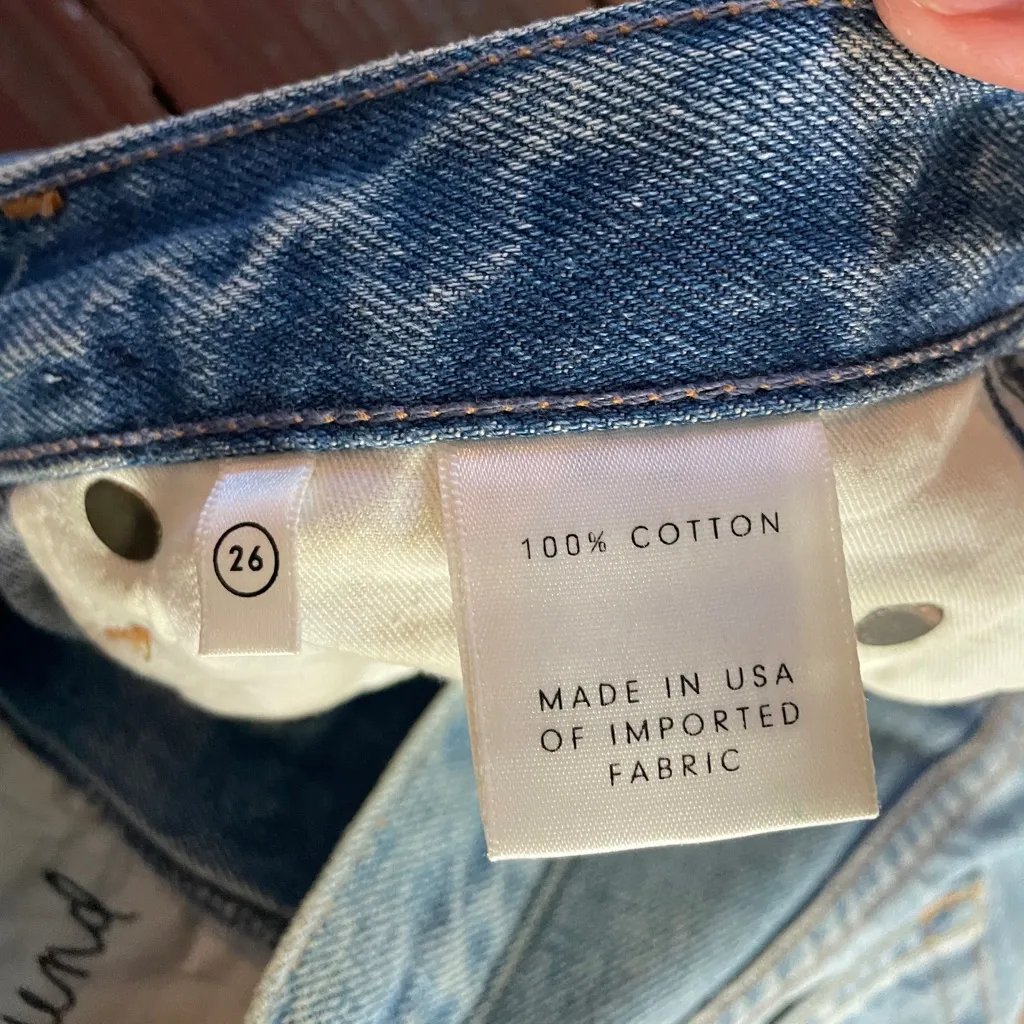 GRLFRND Karolina High Waisted Distressed Frayed Raw Hem Mid Wash Jeans Sz 26 🧡🎀 - Image 14