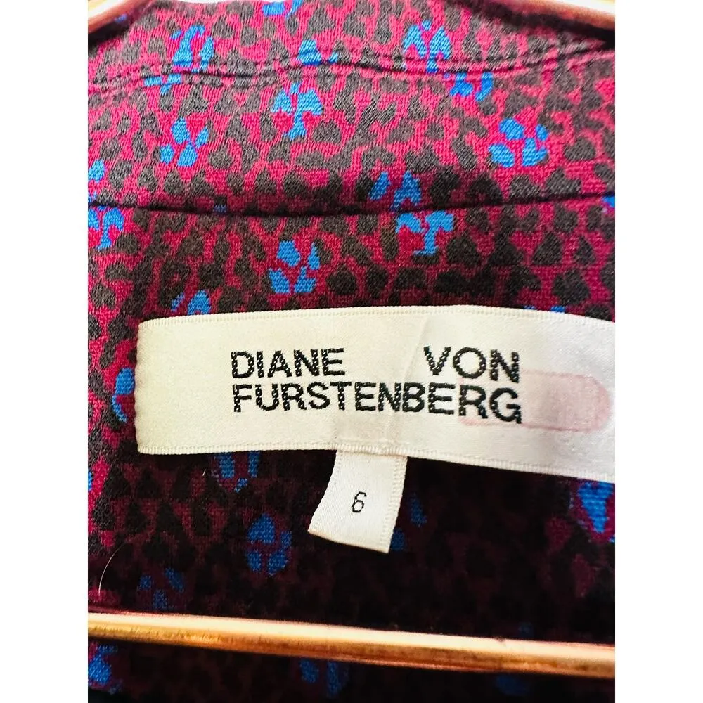 DIANE VON FURSTENBERG Red Printed Wool Blend Blazer Coat Size 6 - Image 10
