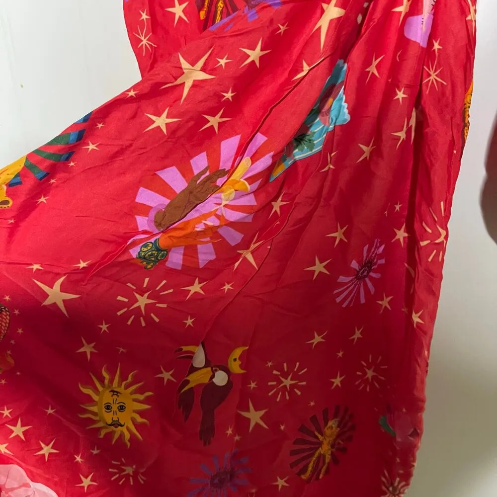 Farm Rio Lotus Star Front Twisted Midi Red Dress sz S - Image 8