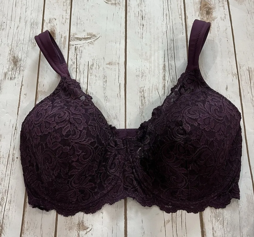 Leading Lady Bra 34G Sheer Purple Lace Underwire 5044 Lightly Padded Lined Full Size undefined - Image 1