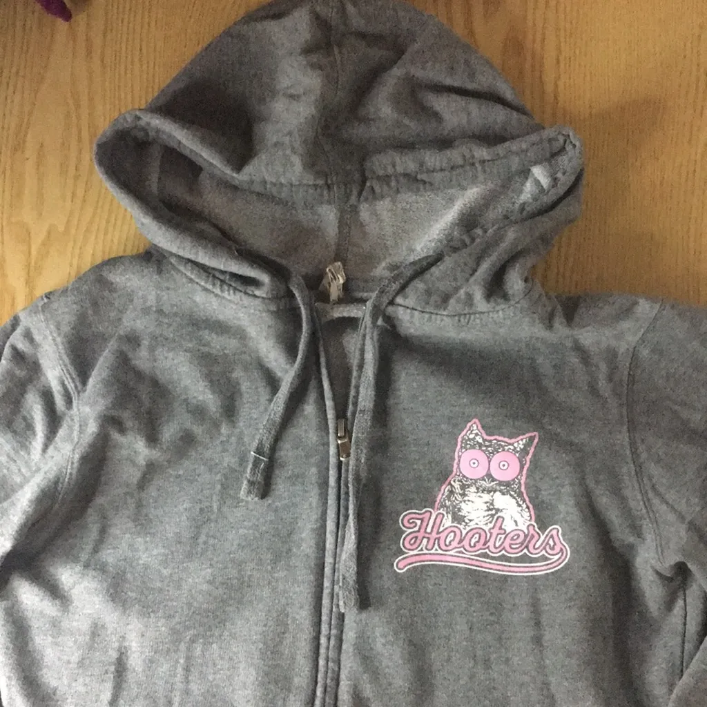 Womens Rare Hooters Zip Up Sweatshirt Hoodie Cotton Soft Pink & Gray Size Small - Image 2