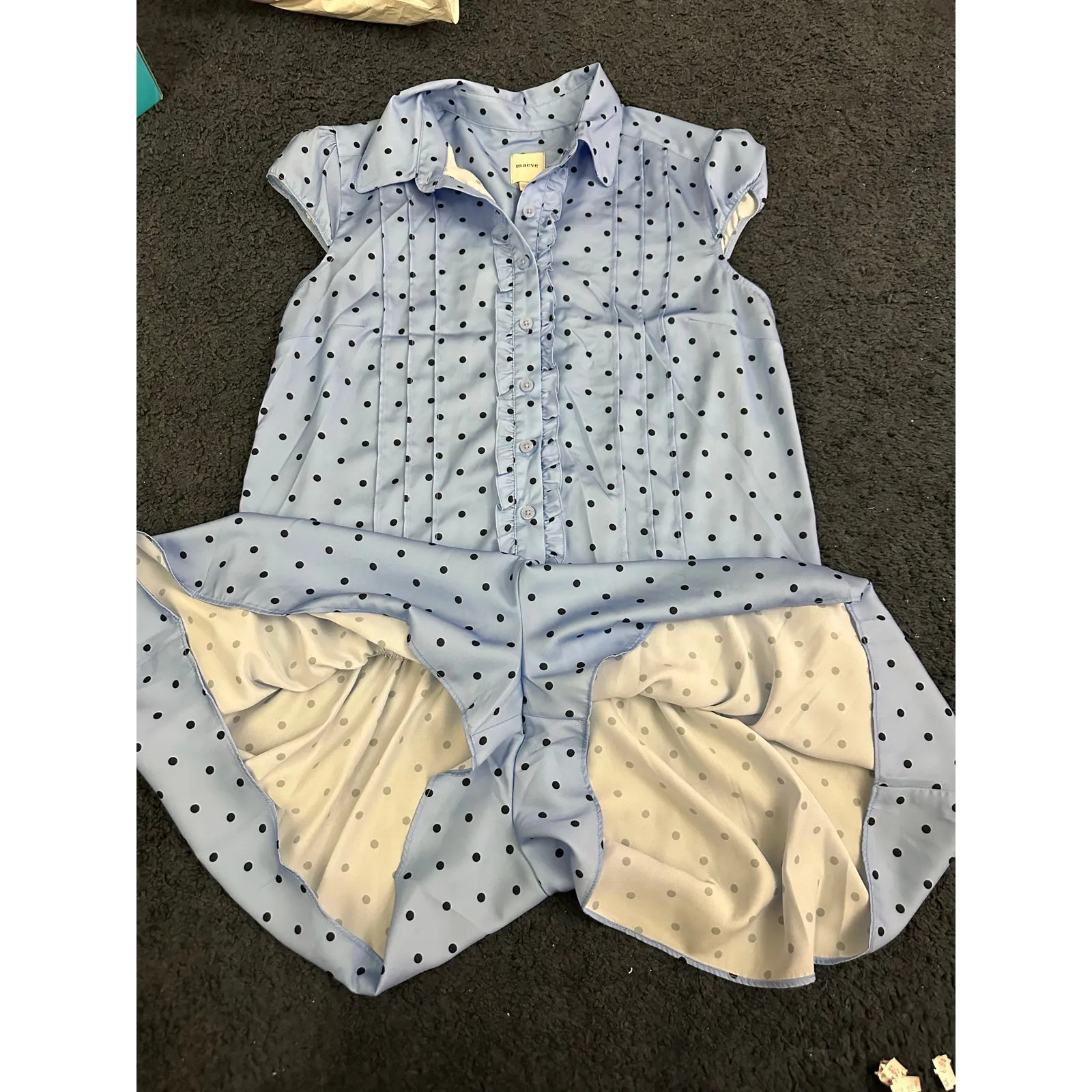 Anthropologie Maeve Cap Sleeve Button Front Romper Size large Blue - Image 7