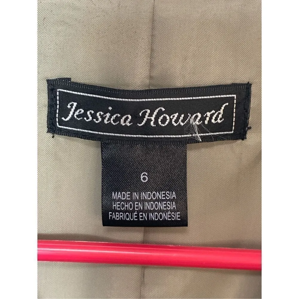 Jessica Howard Womens Collared Retro Floral Faux Wrap Dress Taupe White Size 6 - Image 2