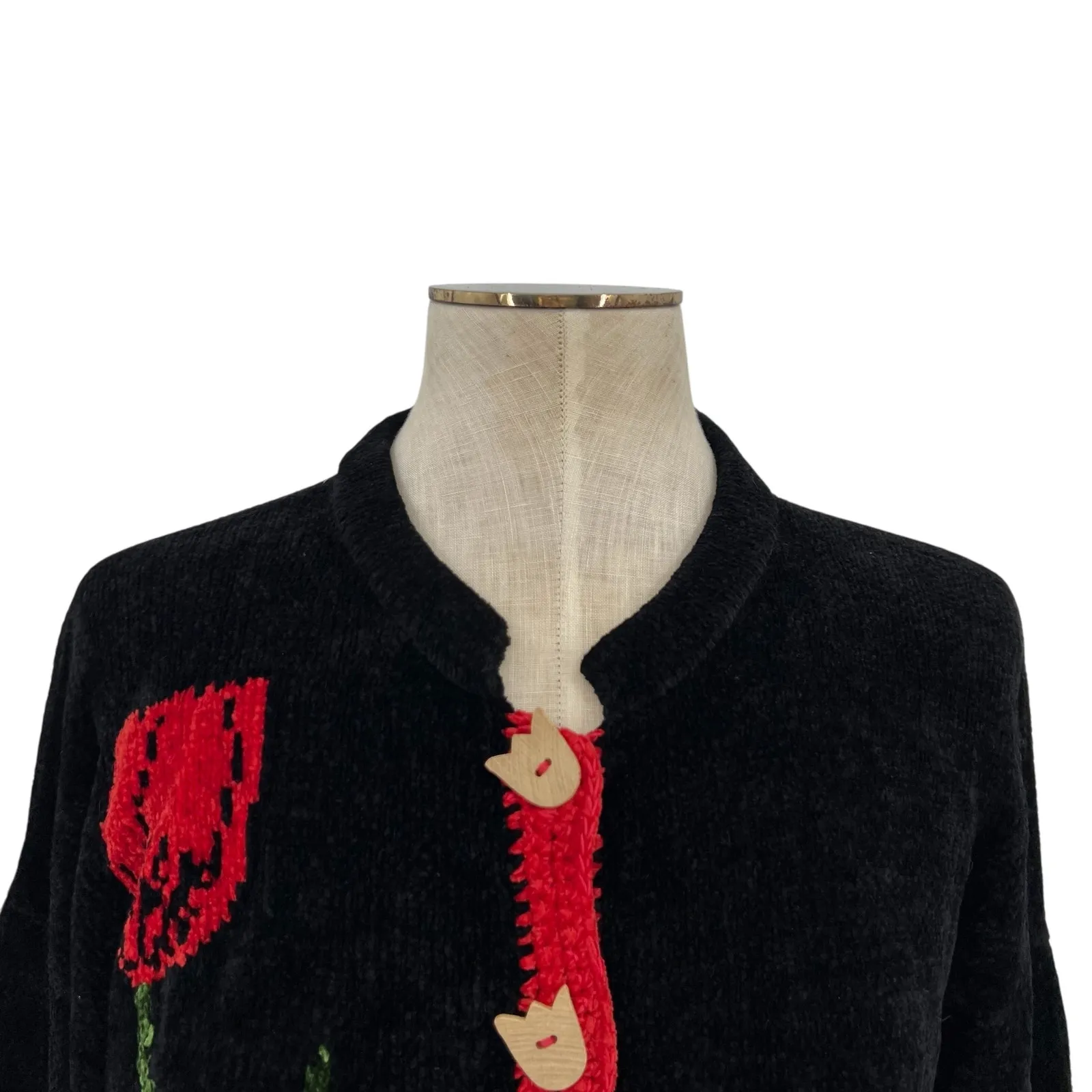 Calannie Chester Vermont Vintage Cardigan Sweater Tulip Floral Print Black Large - Image 3